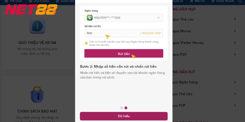 Hướng dẫn rút tiền Net88 về ngân hàngHướng dẫn rút tiền Net88 về ngân hàng