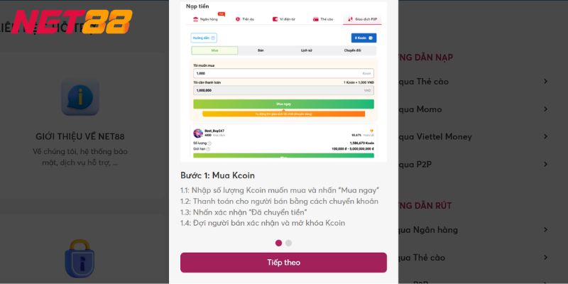 Ưu đãi khi nạp tiền Net88